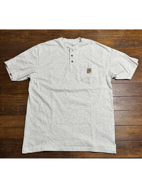 Carhartt Mens Short Sleeve Henley Pocket T-Shirt Heather Gray Medium Relaxed Fit
